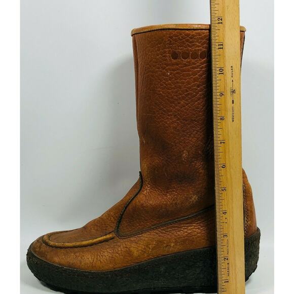 Vintage DIODORA BOOTS Mens 8 Leather Side Zip Winter Brown Made In Italy